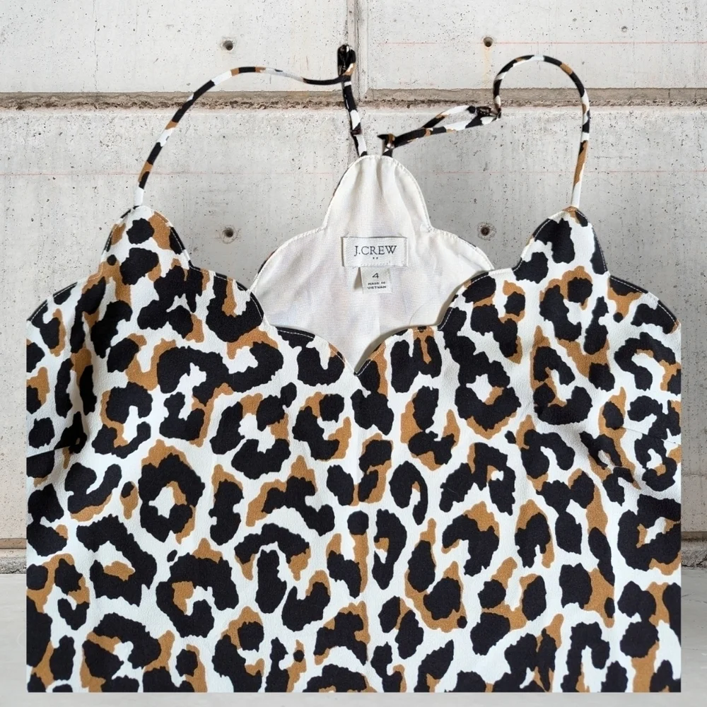 Like New J. Crew Animal Print Camisole - Black, Brown, and White Size 4